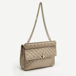 Pre Owned Valentino Rockstud Spike Large Poudre Pink Quilted Leather Top Handle Bag