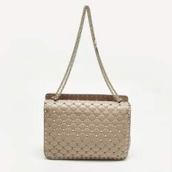 Pre Owned Valentino Rockstud Spike Large Poudre Pink Quilted Leather Top Handle Bag