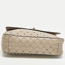 Pre Owned Valentino Rockstud Spike Large Poudre Pink Quilted Leather Top Handle Bag