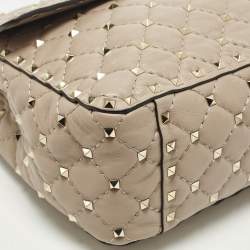 Pre Owned Valentino Rockstud Spike Large Poudre Pink Quilted Leather Top Handle Bag