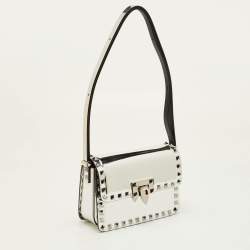 Pre Owned Valentino Rockstud Silver Leather Flap Shoulder Bag