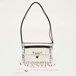 Pre Owned Valentino Rockstud Silver Leather Flap Shoulder Bag