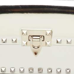 Pre Owned Valentino Rockstud Silver Leather Flap Shoulder Bag