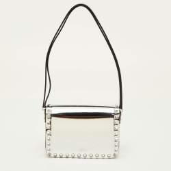 Pre Owned Valentino Rockstud Silver Leather Flap Shoulder Bag