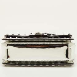 Pre Owned Valentino Rockstud Silver Leather Flap Shoulder Bag