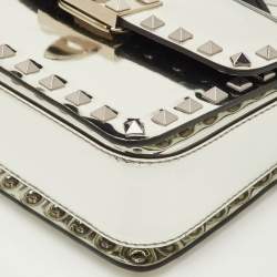 Pre Owned Valentino Rockstud Silver Leather Flap Shoulder Bag