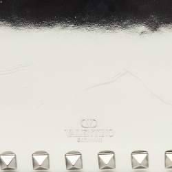 Pre Owned Valentino Rockstud Silver Leather Flap Shoulder Bag