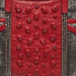 Pre Owned Valentino Red Leather Sequins and Crystals Zip Shopper Tote