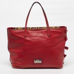 Pre Owned Valentino Red Leather Sequins and Crystals Zip Shopper Tote