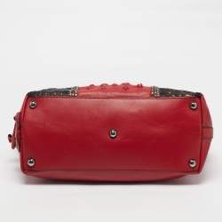 Pre Owned Valentino Red Leather Sequins and Crystals Zip Shopper Tote