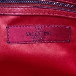 Pre Owned Valentino Red Leather Sequins and Crystals Zip Shopper Tote