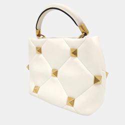 Pre Owned Valentino White Leather Roman Studded Tote and Shoulder Bag