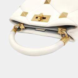 Pre Owned Valentino White Leather Roman Studded Tote and Shoulder Bag