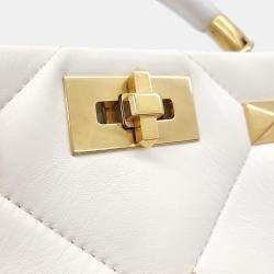 Pre Owned Valentino White Leather Roman Studded Tote and Shoulder Bag