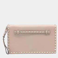 Pre Owned حقيبة كلتش فالنتينو جلد وردي روكستود