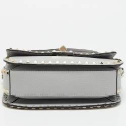 مملوكة مسبقًا Valentino Rockstud Flap Medium Grey Leather Shoulder Bag