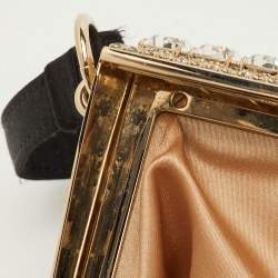 Pre Owned Valentino Bow Satin Crystals Embellished Frame Baguette Bag