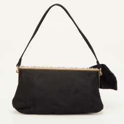 Pre Owned Valentino Bow Satin Crystals Embellished Frame Baguette Bag