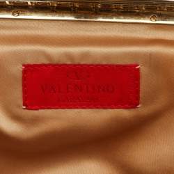 Pre Owned Valentino Bow Satin Crystals Embellished Frame Baguette Bag