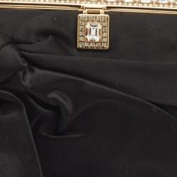 Pre Owned Valentino Bow Satin Crystals Embellished Frame Baguette Bag