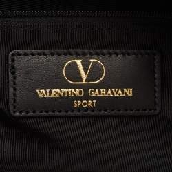 Pre Owned Valentino Garavani Sport Rope Handle Black Canvas Logo Embroidered Tote