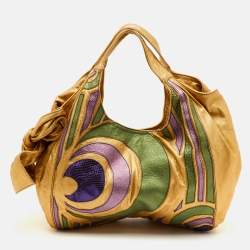 مملوكة  مسبقًا Valentino Nuage Bow Metallic Gold Leather Oversized Hobo