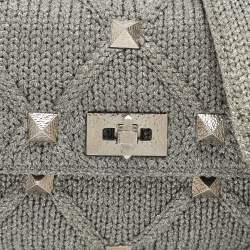 Pre Owned Valentino Roman Stud Silver Crochet Shoulder Bag