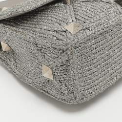 Pre Owned Valentino Roman Stud Silver Crochet Shoulder Bag