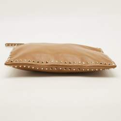Pre Owned Valentino Rockstud Brown Leather Wristlet Clutch