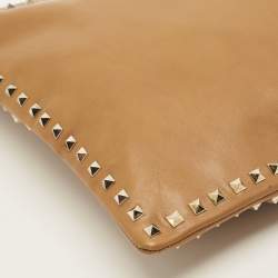 Pre Owned Valentino Rockstud Brown Leather Wristlet Clutch