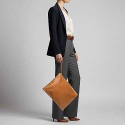 Pre Owned Valentino Rockstud Brown Leather Wristlet Clutch