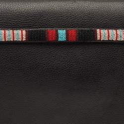 Pre Owned Valentino Rockstud Flap Black Leather Wristlet Clutch