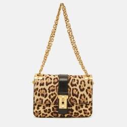 Pre Owned Valentino B-Rockstud Medium Brown/Beige Leopard Print Calfhair and Suede Shoulder Bag