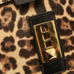 Pre Owned Valentino B-Rockstud Medium Brown/Beige Leopard Print Calfhair and Suede Shoulder Bag