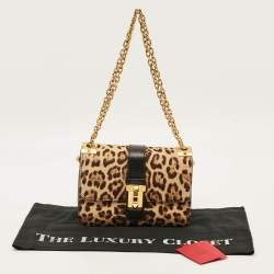 Pre Owned Valentino B-Rockstud Medium Brown/Beige Leopard Print Calfhair and Suede Shoulder Bag