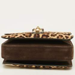 Pre Owned Valentino B-Rockstud Medium Brown/Beige Leopard Print Calfhair and Suede Shoulder Bag