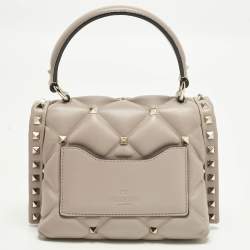 Pre Owned حقيبة فالنتينو يد علوية جلدي مبطن مرصعة بالشعارات الحمراء كانديستاد