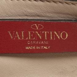 Pre Owned حقيبة فالنتينو يد علوية جلدي مبطن مرصعة بالشعارات الحمراء كانديستاد