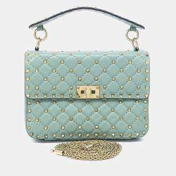 Pre Owned Valentino Blue Leather Rockstud Spike Chain Bag