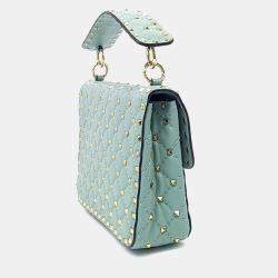Pre Owned Valentino Blue Leather Rockstud Spike Chain Bag