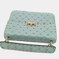 Pre Owned Valentino Blue Leather Rockstud Spike Chain Bag