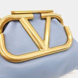 Pre Owned Valentino Blue Leather Superbee Clutch and Shoulder Bag
