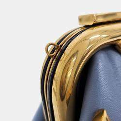 Pre Owned Valentino Blue Leather Superbee Clutch and Shoulder Bag