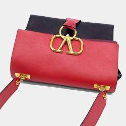 Pre Owned Valentino Black Red Leather V-ring shoulder bag