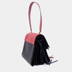 Pre Owned Valentino Black Red Leather V-ring shoulder bag