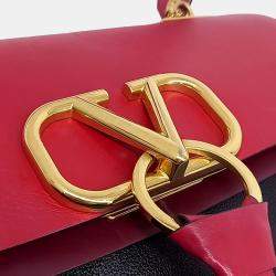 Pre Owned Valentino Black Red Leather V-ring shoulder bag