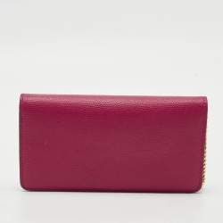 Pre Owned Valentino VLogo Fuchsia Leather Wallet On Chain