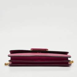 Pre Owned Valentino VLogo Fuchsia Leather Wallet On Chain