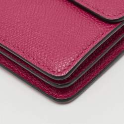 Pre Owned Valentino VLogo Fuchsia Leather Wallet On Chain