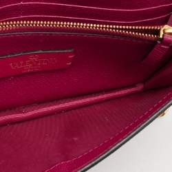 Pre Owned Valentino VLogo Fuchsia Leather Wallet On Chain